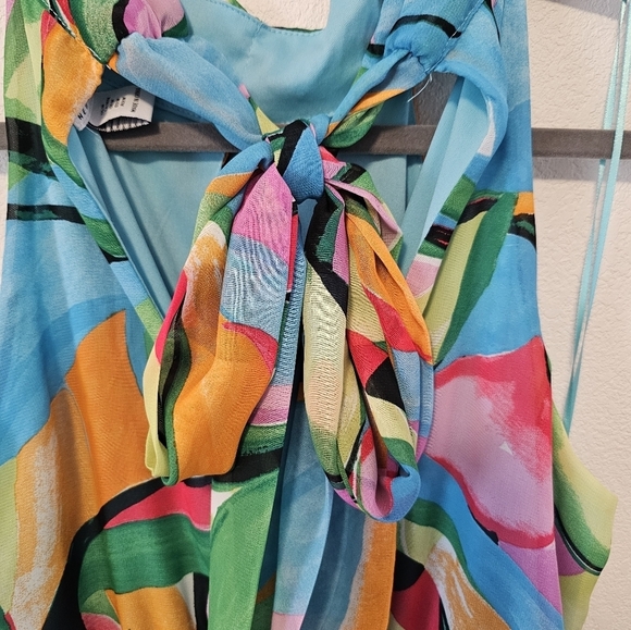 Nicole Miller Halter Chiffon Tiered Colorful Dress Women's Size Medium *See Flaw - Picture 7 of 8